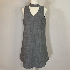 Hem & Thread Dress Womens Sz S Gray Plaid Choker V Neck Shift Preppy Fully Lined